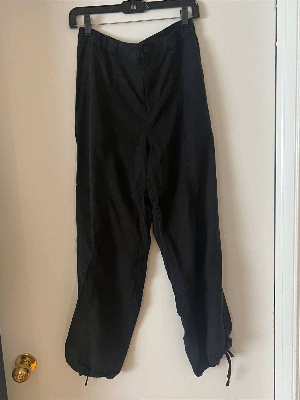 Women’s Black Trouser-like Drawstring Hem elastic waist pants